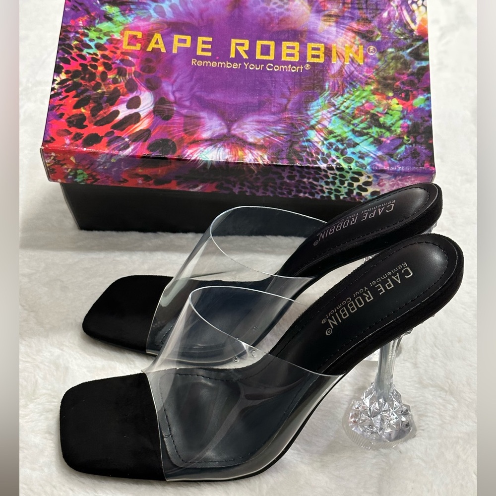 Cape Robbin Women's Shoes Ahmee Heel, Size 8.5, Black Clear Sexy